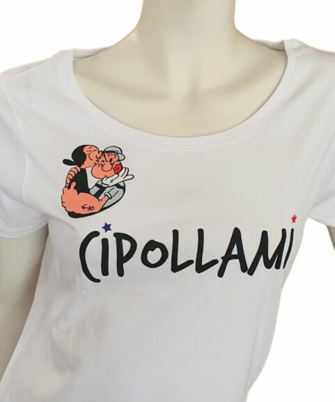 T-shirt bianca Cipollami Braccio di ferro e Olivia